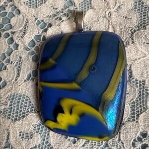Blue n Yellow  Handmade USA  Fused Glass Pendants